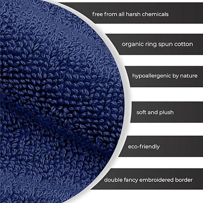 Ocean Towel Set for Bathroom 100% Luxury Cotton Bath Towels Set of 8 (2 Bath Towel and 2 Hand Towel Set & 4 Wash Cloth) - Blue Soft Towels Bathroom Set 600 GSM Double Stitched for Durability - color: Navy