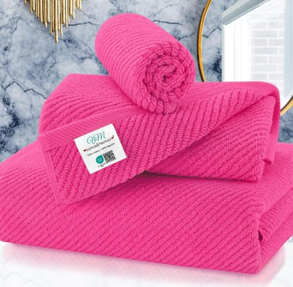 VOOVA & MOVAS 3PC Towel Set, 100% Cotton, Hot Pink | 1 Large Bath 30x56 In,1 Soft Hand 18x28 In,1 Absorbent Washcloth 13x13 In, Quick Dry, Thick, With Hanging Loops - color: Hot Pink, size: 3 PC Bathroom Towel Set