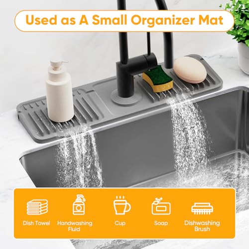 17.7'' Faucet Mat for Kitchen Sink Splash Guard[7° Slope Fast Self-draining][Snap Lock Fit] Folding Kitchen Sink Faucet Mat Splash Guard Kitchen Sink Area Water Splash Guard Behind Faucet Draining Mat - color: Gray, size: 17.7" x 5.5"
