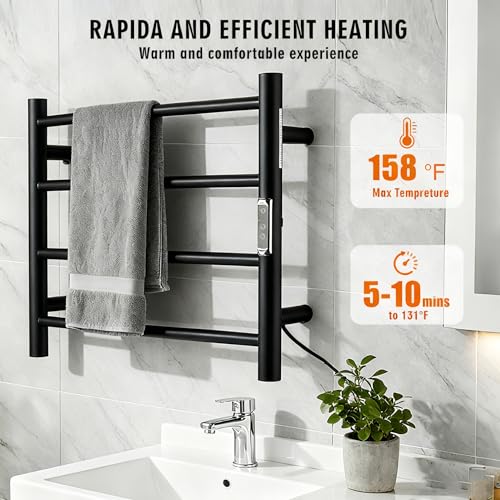 (1 Pack) Electric Towel Warmer with Built-in Timer - Wall Mounted Bathroom Heated Towel Rack, Plug-in Design Black - size: Size 1