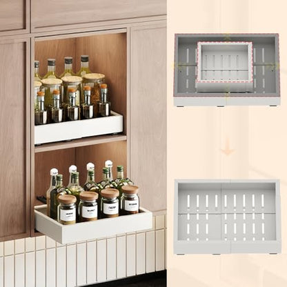 Fokyfok 2Pc Pull out Cabinet Organizer,11"-18"W,10"-13"D,Expandable | No Drill,Adjustable,Roll out Drawers,Adhesive Sliding Drawers,Slide out Shelves for Cabinets Without Lip,Kitchen,Pantry,White - size: (11"W-18"W)X(10"D-13"D)