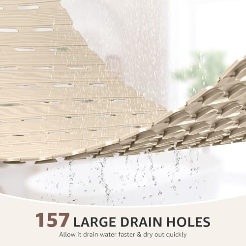 OTHWAY Non Slip Shower Mat, 36.6" x 16.9" Non Slip Shower Mats for Inside Shower, Shower Anti Slip Mat with Suction Cups, Easy to Cut Shower Floor Mat, Machine Washable Bathtub Mats, Light Brown - color: Brown