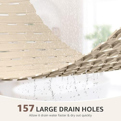 OTHWAY Non Slip Shower Mat, 36.6" x 16.9" Non Slip Shower Mats for Inside Shower, Shower Anti Slip Mat with Suction Cups, Easy to Cut Shower Floor Mat, Machine Washable Bathtub Mats, Light Brown - color: Brown