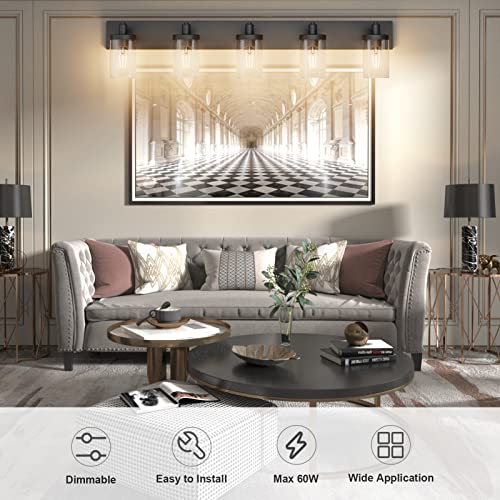 Aipsun Matte Black Bathroom Vanity Light Fixtures 5 Lights Industrial Lighting Fixtures Over Mirror with Clear Glass Shade(Exclude Bulb) - color: Black, size: 5-Light
