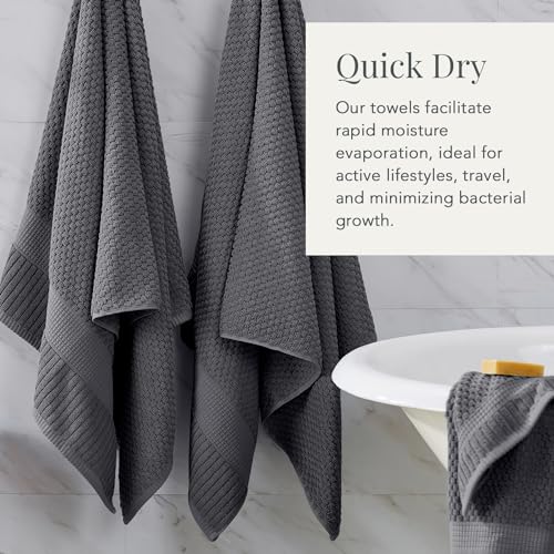 NY Loft 100% Cotton 4-Pack Bath Towel Set | Grey | Oeko-TEX | Quick-Dry | Four 30" x 52" Bath Towels | Super Absorbent | Designer-Styled Texture - color: Charcoal Grey, size: Bath Towel (4 Pack)