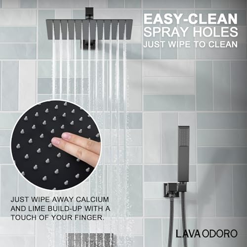 Lava Odoro Modern 3-Setting Square Shower and Tub Faucet Set with Shower Head and Handheld Sprayer Black, Rainfall Shower System with Tub Spout, Shower Valve Trim Kit, Matte Black, SF103-MB-T - color: Matte Black, style: With Tub Spout