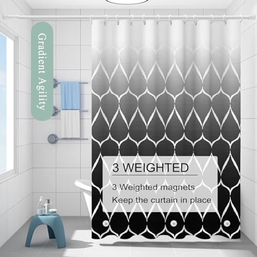 TIKABC Shower Curtain Liner, 4G PEVA Shower Liner, Plastic Waterproof Shower Curtains, with Grommet Holes and 3 Magnetic Weights(Gradient Black Gird) - color: Gradient Black Grid