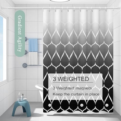TIKABC Shower Curtain Liner, 4G PEVA Shower Liner, Plastic Waterproof Shower Curtains, with Grommet Holes and 3 Magnetic Weights(Gradient Black Gird) - color: Gradient Black Grid