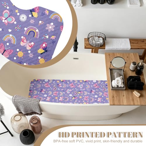 Rainbow Butterfly Bathtub Mat Non Slip with Drain Holes and Suction Cups Bath Mat 40x16 Inch Tub Mats Shower Mats for Kids - color: Rainbow