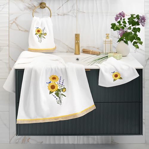 Jubilant 4-Piece Premium Towel Set, Vibrant Floral Applique, Luxurious Turkish Cotton, Soft & Durable, Elegant Bath Ensemble, 2 Bath 2 Hand Towels, White - color: White, size: 2 Pcs Bath 2 Pcs Hand Towel
