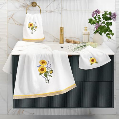 Jubilant 4-Piece Premium Towel Set, Vibrant Floral Applique, Luxurious Turkish Cotton, Soft & Durable, Elegant Bath Ensemble, 2 Bath 2 Hand Towels, White - color: White, size: 2 Pcs Bath 2 Pcs Hand Towel