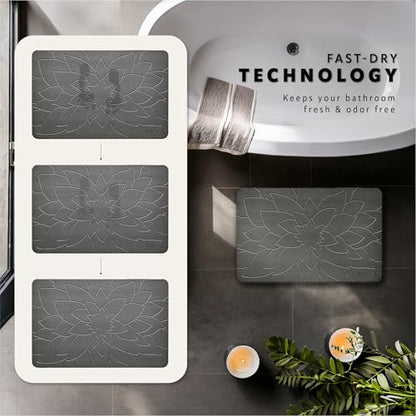 Diatomaceous Earth Stone Bath Mat - Ash Bloom | Modern Fast Dry Bathroom Floor Shower Mat, Quick Drying Premium Luxury Diatomite Spa Stone Gift, Non-Slip Base, 23.6" x 15.4" - color: Ash Bloom