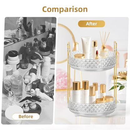 360 Rotating Makeup Organizer for Vanity, Adjustable Perfume Organizer for Dresser, Multi-Function Spinning Cosmetics Skincare Storage for Bedroom, Dresser, Countertop, Clear - size: 1 Tier