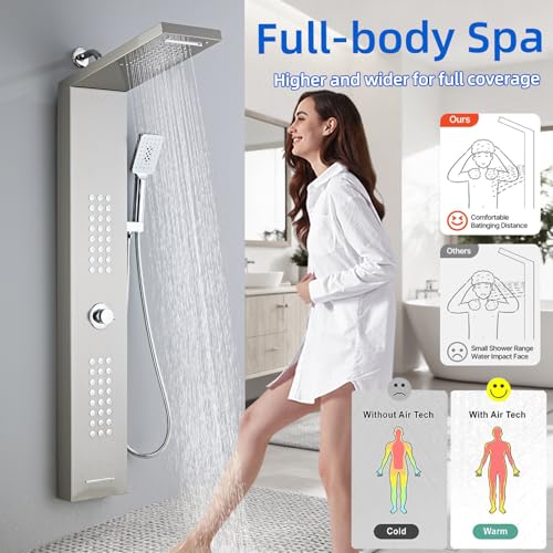 Shower Panel Tower System,Rain Shower Head Rainfall Waterfall | Handheld High Pressure Rain Massage System(Brushed Silver) - color: brushed silver, style: Upgrade and lengthen