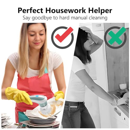 OBEST Electric Spin Scrubber, Cordless Cleaning Brush with 3 Replaceable Brush Heads, Rechargeable Handheld Shower Cleaner Dish Scrubber for Kitchen, Bathroom, Tub, Floor, Window, Cups, Tiles, Sink