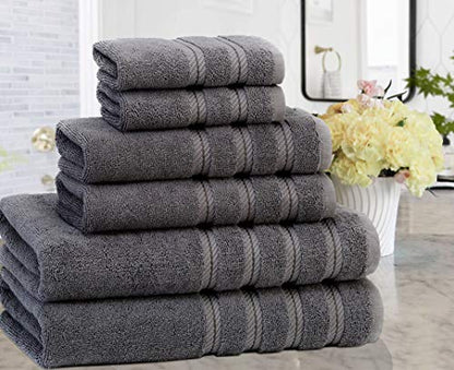 American Soft Linen 100% Carde Cotton 6 Piece Towel Set, 590 GSM Heavy Weight Soft Absorbent Turkish Towels for Bathroom, Smoke Grey - color: Smoke Gray