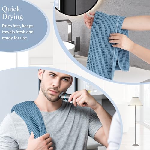 Microfiber Waffle Hand Towels, 2 Pieces, Soft, Absorbent, Fast Drying, Lint Free 430 GSM (Blue) - color: Blue