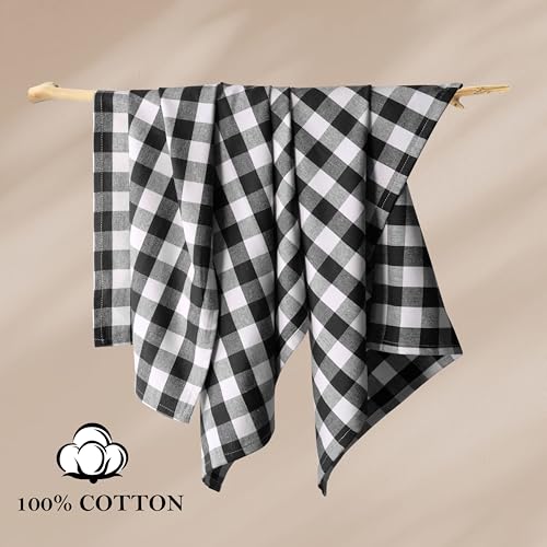 4 Pack Gingham Buffalo Check Kitchen Dish Towels 100% Cotton 16x26 Inches - Super Absorbent Quick Drying Hand Tea Towels, Restaurant Cleaning Towels with Hanging Loop, Black White - color: Black - Gingham Plaid, size: 16 X 26 - 4 Pack