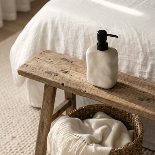 EMPO Ceramic Hand Soap Dispenser with Matte Black Pump, Stone-Textured Wabi-Sabi Liquid Dispenser for Bathroom Vanity and Kitchen Sink (440ml/14.8oz) - size: 440 ml