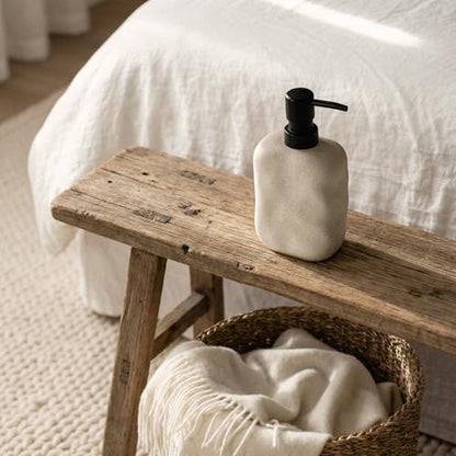 EMPO Ceramic Hand Soap Dispenser with Matte Black Pump, Stone-Textured Wabi-Sabi Liquid Dispenser for Bathroom Vanity and Kitchen Sink (440ml/14.8oz) - size: 440 ml
