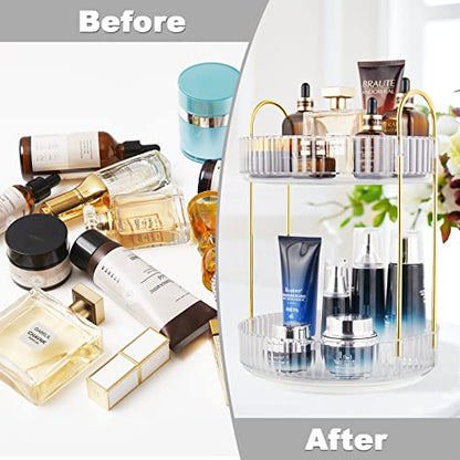360 Rotating Makeup Organizer for Vanity 2 Tier, Easy to Assemble Spinning Bathroom Organizer, High-Capacity Skincare Perfume Organizers Cosmetic Display Case,Fits Countertop and Bathroom