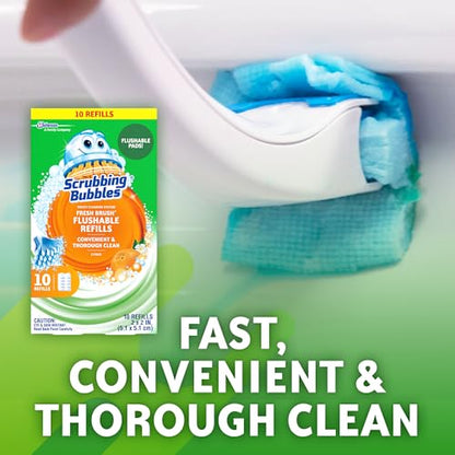 Scrubbing Bubbles Flushable Toilet Wand Refills, Fresh Brush Toilet Cleaner Refill Pads, Cleans Limescale & Fights Odors, Citrus Scent, 10 Count, Pack of 4 - size: 10 Count (Pack of 4), style: Refill