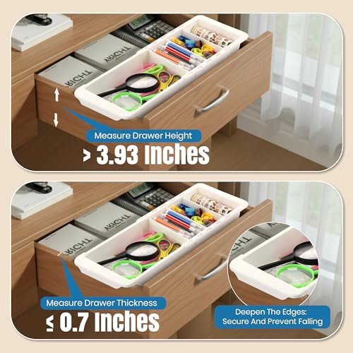 Enhon Deep Drawer Organizer Bins, Expandable Kitchen Tray | Adjustable Sliding Bins, Utensil BBQ Tool and Towel Storage, Kitchen Drawer Organization