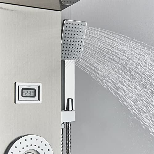 LED Light Shower Panel Tower Rainfall Waterfall Shower Head with Massager Jets Body System Jet Black B (Color : Brushed Nickel F) - color: Brushed Nickel F