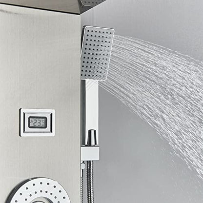 LED Light Shower Panel Tower Rainfall Waterfall Shower Head with Massager Jets Body System Jet Black B (Color : Brushed Nickel F) - color: Brushed Nickel F