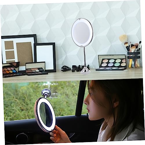 Rotating Makeup Mirror with Magnification LED Light Powerful Suction Cup Vanity Mirror for Bathroom Bedroom Travel Viewing Angle