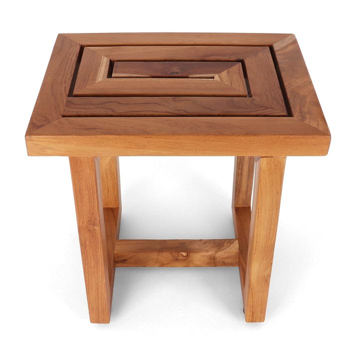 Teak Shower Bench - Teak Shower Seat - Wood Bathroom Stool (Serenity) - color: Natural, size: Medium