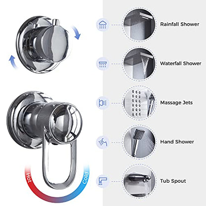 DELAVIN Stainless Steel Shower Panel Tower System, Wall-Mount Shower Panel | Rainfall Waterfall Shower Head, Massage Jets, Tub Spout, Handheld Shower, for Renovation, New Builds, Rentals & Contractors - color: Brushed Nickel-A