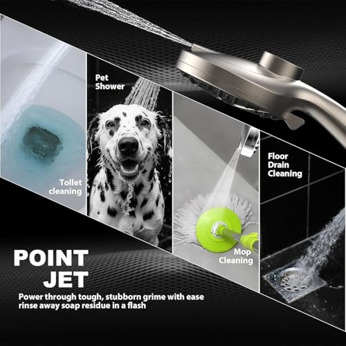 12-Inch High Pressure Rain Shower Head with Handheld Spray Combo, Magnetic | Dual shower heads; one-piece bracket adjusts height and angle; 9 settings: 8 sprays + 1 Power Jet for cleaning; easy install - color: Brushed Nickel