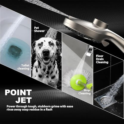 12-Inch High Pressure Rain Shower Head with Handheld Spray Combo, Magnetic | Dual shower heads; one-piece bracket adjusts height and angle; 9 settings: 8 sprays + 1 Power Jet for cleaning; easy install - color: Brushed Nickel