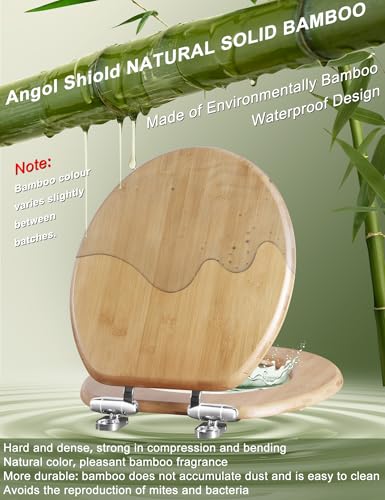 Angol Shiold ROUND Bamboo Toilet Seat Quick Release Soft Close 16.5Inch | Adjustable Zinc Alloy Strong Hinges, Light, Easy to Install & Clean, Up to 400 lbs (Round 16.5", Natural Bamboo) - color: Soft Close & Quick Release, size: Round -16.5"