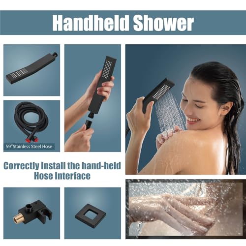 Aolemi Shower Faucet Set with Tub Filler Handheld 8" Head Matte Black | Shower Valve and Trim Kit,Handheld Spray,Tub Spout,Single Handle,SUS304,Bathroom Mixer for Remodeling - color: Black, size: 8 Inch Shower Head