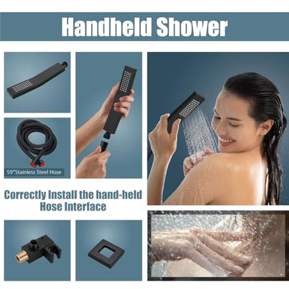 Aolemi Shower Faucet Set with Tub Filler Handheld 8" Head Matte Black | Shower Valve and Trim Kit,Handheld Spray,Tub Spout,Single Handle,SUS304,Bathroom Mixer for Remodeling - color: Black, size: 8 Inch Shower Head