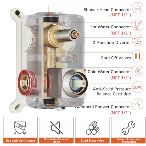 Brushed Nickle Shower System 12 Inch LED Rainfall Shower Head Brass Handheld Combo Set Bathroom Rain Shower Mixer Shower Rough-in Valve Body and Trim Included