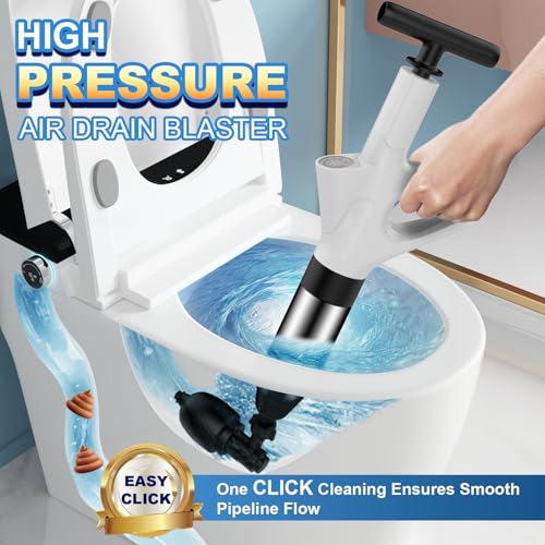 High Pressure Toilet Plunger, Heavy Duty Plunger for Bathroom White | High Pressure Air Drain Blaster Toilet Plunger with Real-Time Pressure Gauge, Heavy Duty Toilet Unclogger for Bathroom Clogs - color: White
