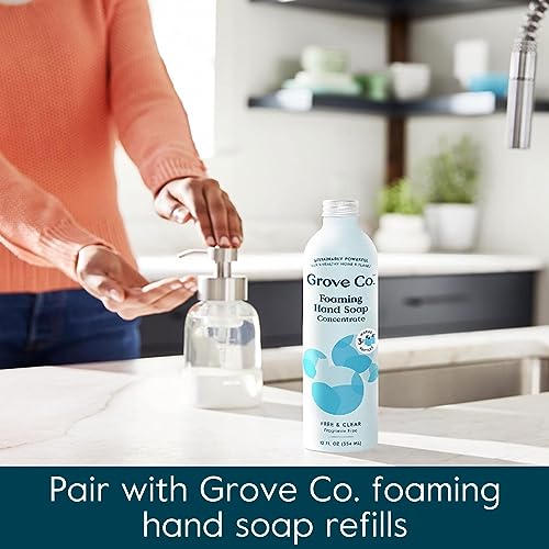 Grove Co. Foaming Soap Dispenser Set, 2 x 12oz Glass Bottles, Reusable | Pair with our Foaming Soap Refills; Stainless Steel Pump; No plastic waste; Reusable dispenser; Refill format - color: Clear, size: 24 Ounce ( Pack of 2)