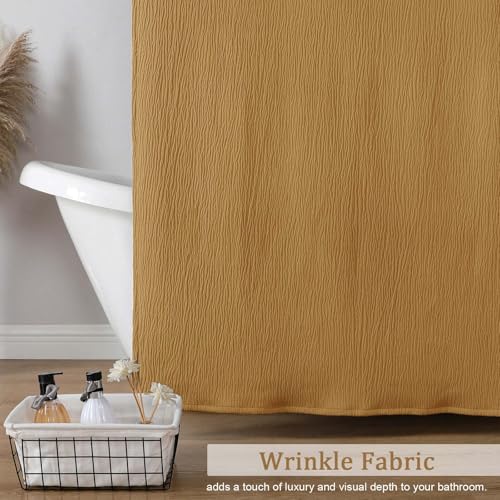 Aiyufeng 3D Textured Gold Shower Curtain for Bathroom, Fabric Shower Curtain Soft Cloth & Hotel Spa Quality, Luxury Boho Bathroom Curtains, Machine Washable, Gold, 72x72 Inches - color: Gold, size: 72"W x 72"L (Pack of 1)