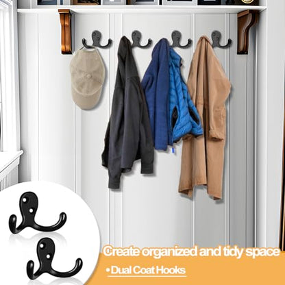 CBWLWJ 10 Pack Coat Hooks Wall Hooks for Hanging, Heavy Duty Double Prong Metal Hook Wall Mounted for Living Room, Bathroom, Kitchen, Bedroom for Coat, Bag, Scarf, Towel, Hat, Key, Cup (Black) - color: Black-10pack