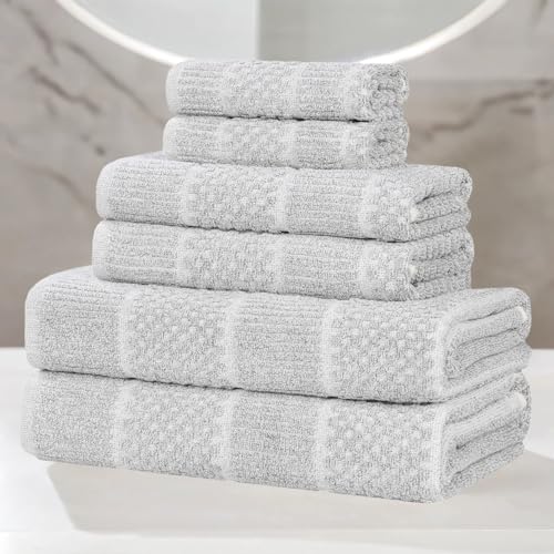 Superior Naples Viscose Cotton Blend Medium Weight Towels, for Bathroom, Shower, Spa, Plush, Quick Dry, Ultra-Soft Towels, Bath Essentials, Ribbed Design, 6 Piece Assorted Towel Set, Platinum - color: Platinum, size: 6 Piece Towel Set