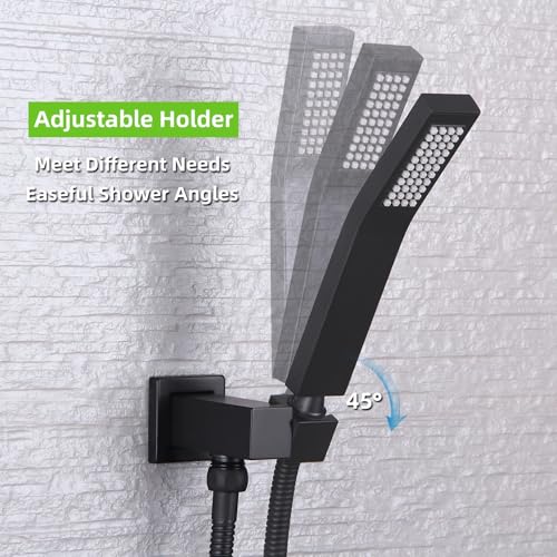Angle Simple Wall Union with Hand Shower Holder, Male 1/2" IPS, Matte Black | Brass Wall Mount Supply Elbow with Adjustable Shower Wand Bracket, Shower Elbow with Male Water Outlet, Hose Connector - color: Matte Black
