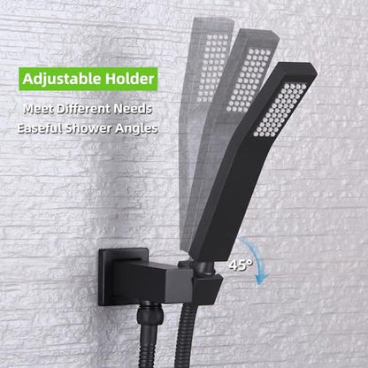 Angle Simple Wall Union with Hand Shower Holder, Male 1/2" IPS, Matte Black | Brass Wall Mount Supply Elbow with Adjustable Shower Wand Bracket, Shower Elbow with Male Water Outlet, Hose Connector - color: Matte Black