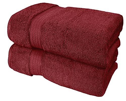 GLAMBURG 700 GSM Premium Oversized Extra Large Cotton Bath Sheet 35x70-100% Combed Cotton - Luxury Hotel & Spa Quality - Durable Ultra Soft Highly Absorbent - Burgundy - color: Burgundy, size: 2 Pack 700 GSM Bathsheet