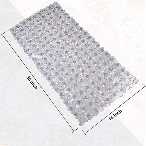 SONGZIMING Bathtub Mat Non Slip Pebble Bath Shower Mat with Drain Holes, Suction Cups Mat for Tub 16" W x 35" L, Clear Grey - color: Clear Grey