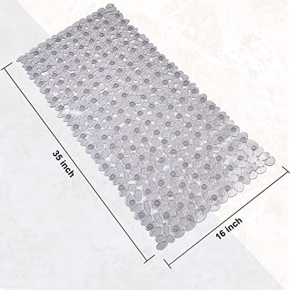 SONGZIMING Bathtub Mat Non Slip Pebble Bath Shower Mat with Drain Holes, Suction Cups Mat for Tub 16" W x 35" L, Clear Grey - color: Clear Grey
