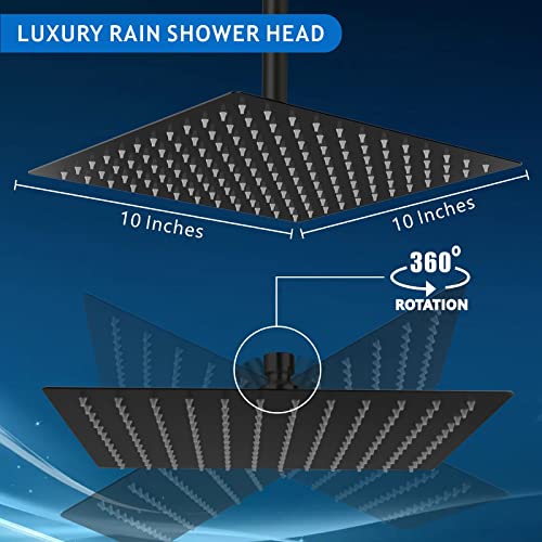 Voolan Rain Shower head, High Pressure Shower Head Made of 304 Stainless Steel, Relaxed Shower Experience Even at Low Water Flow and Pressure (10" Black) - color: Matte Black, size: 10 Inch