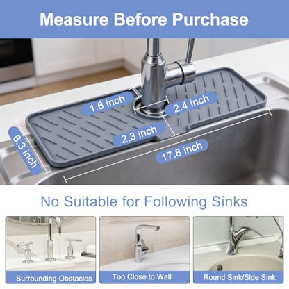 Kitchen Sink Silicone Splash Guard, Faucet Mat for Keeping Kitchen and Bathroom Sinks Dry, 17.7 x 6.3 Inches, Grey - color: Dark Gray